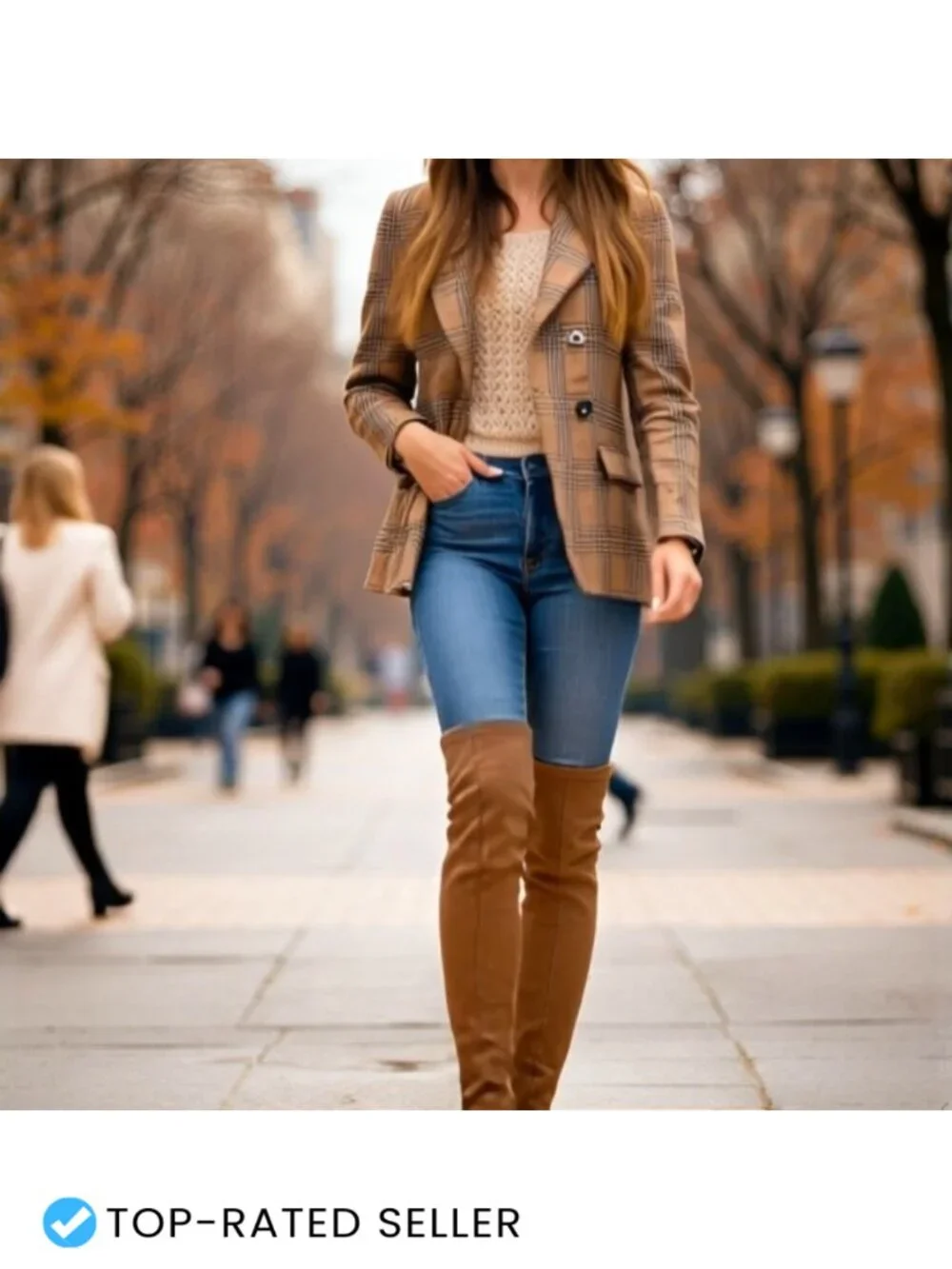 Over the Knee Boots Faux Suede Low Block Heel Stretchy OTK Winter Flat Comfort